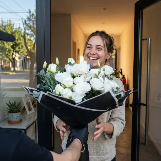 Ramo de flores lisianthus blanco con papel coreano 